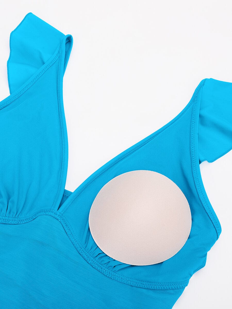 Costume da bagno modellante con rouches e scollatura a V – Elegante monokini push-up per donne