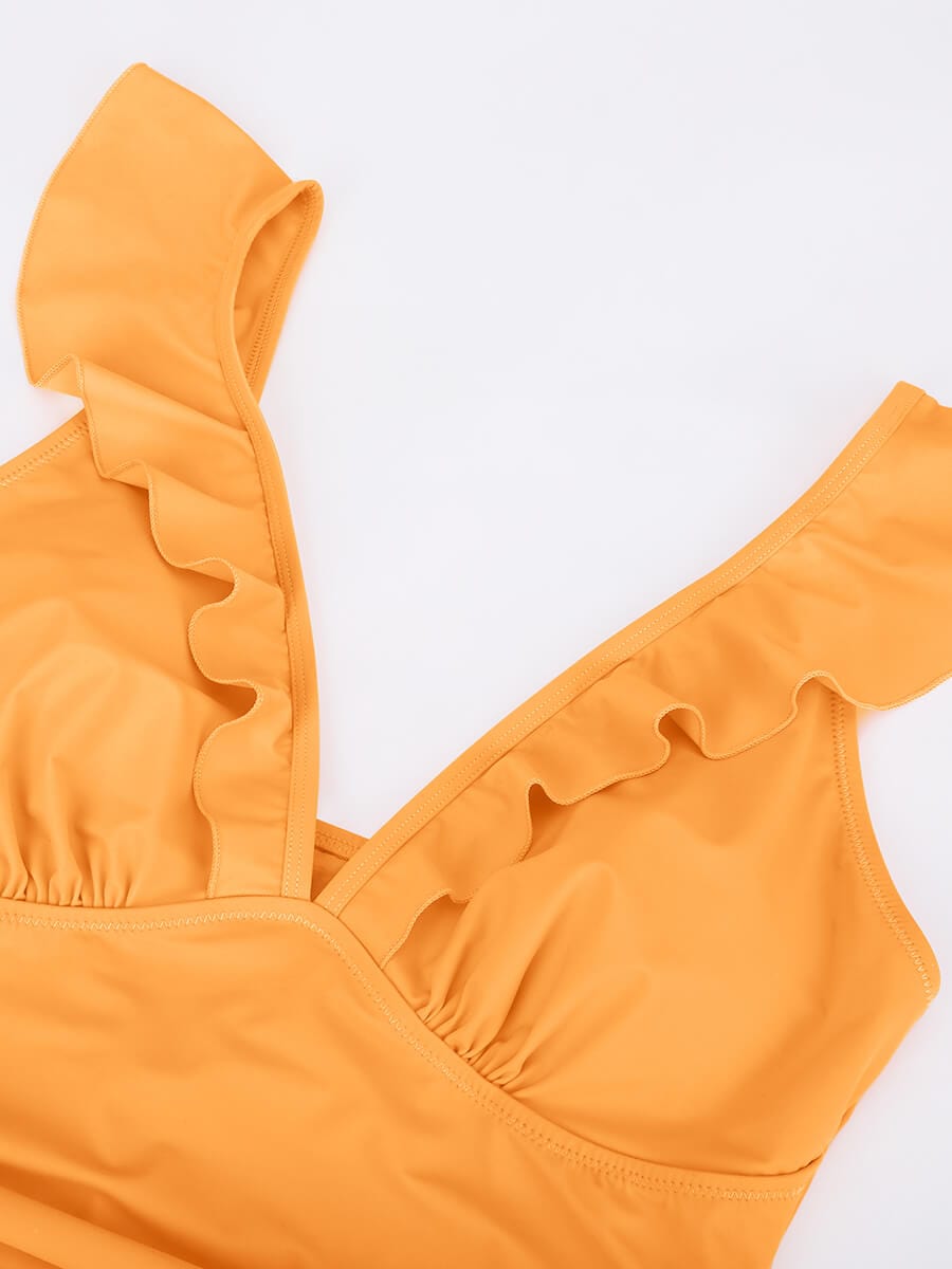 Costume da bagno modellante con rouches e scollatura a V – Elegante monokini push-up per donne