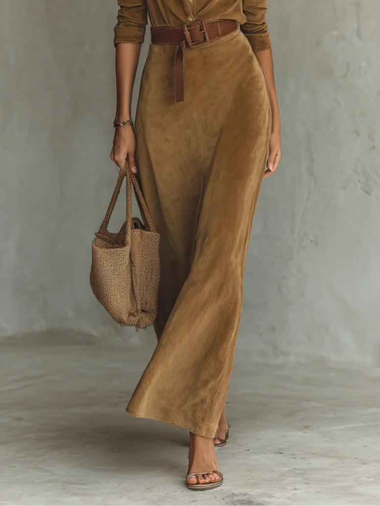 Calistéa - Abito lungo in suede con colletto a revers e chiusura a bottoni semplice
