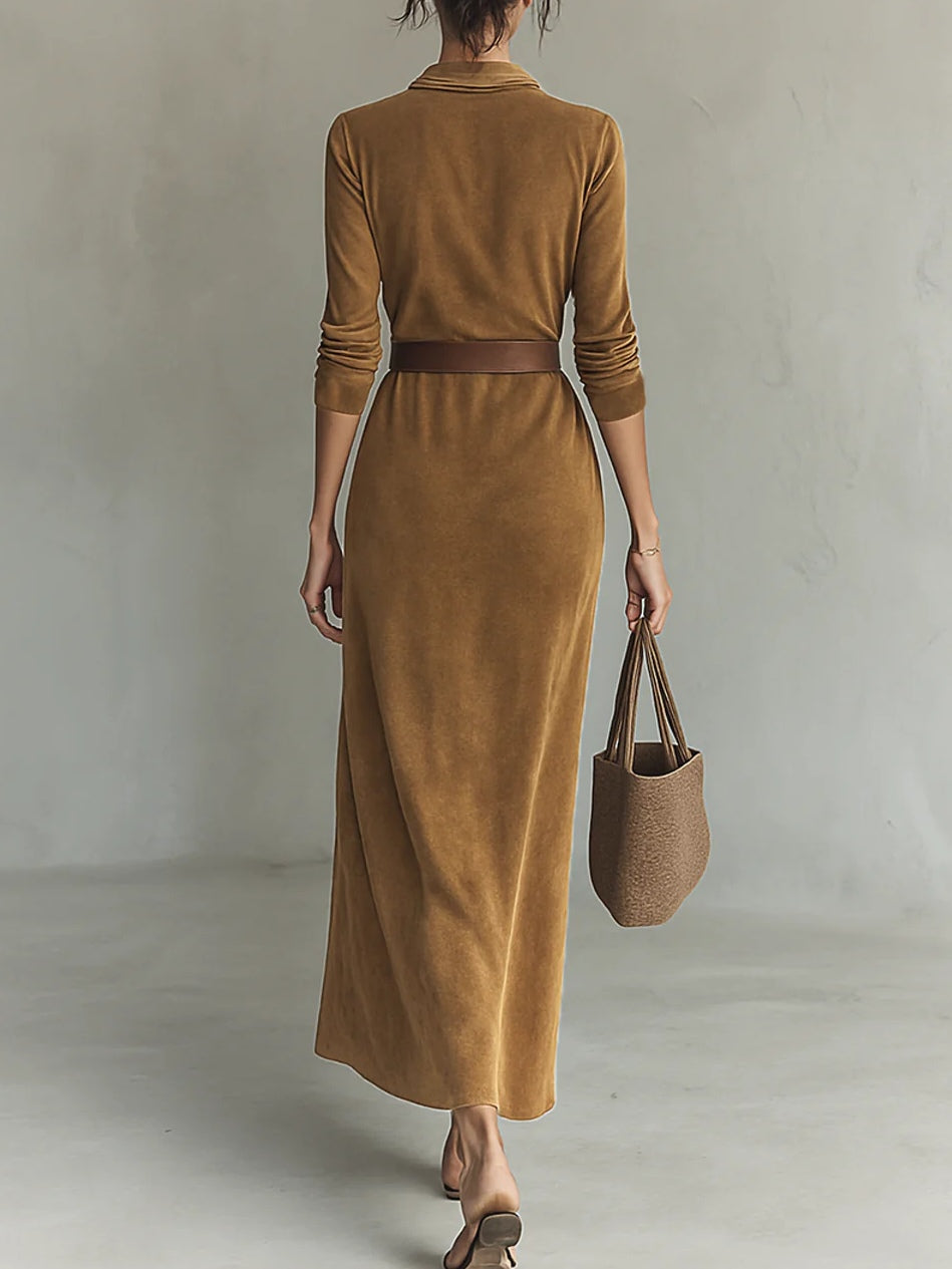 Calistéa - Abito lungo in suede con colletto a revers e chiusura a bottoni semplice