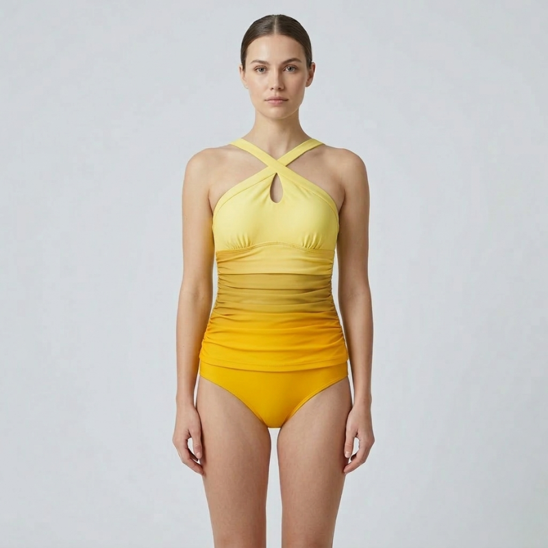 Costume da bagno modellante con sfumature e spalline incrociate per donne – Snellente ed elegante per spiaggia e piscina