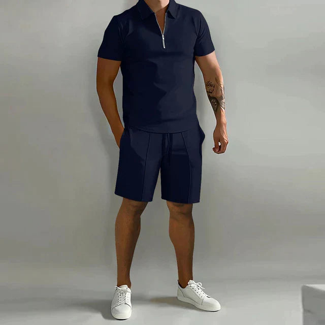Set estivo casual con polo per uomini – Outfit da tempo libero in due pezzi con pantaloni corti