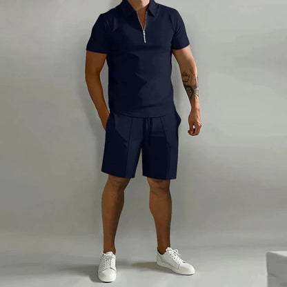 Set estivo casual con polo per uomini – Outfit da tempo libero in due pezzi con pantaloni corti