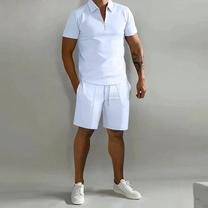 Set estivo casual con polo per uomo – Outfit due pezzi per il tempo libero con pantaloni corti