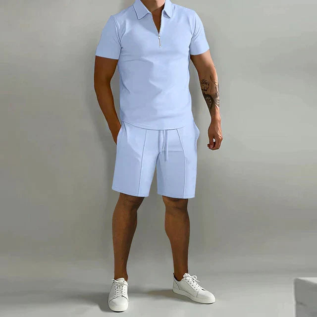 Set estivo casual con polo per uomo – Outfit due pezzi per il tempo libero con pantaloni corti