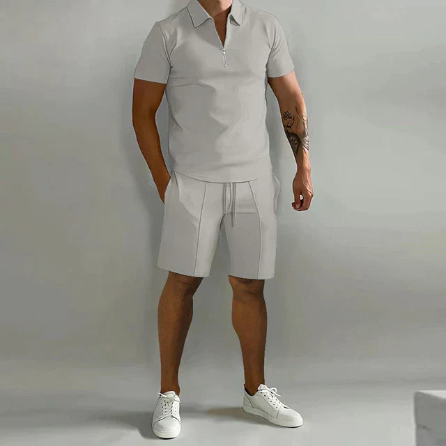 Set estivo casual con polo per uomo – Outfit due pezzi per il tempo libero con pantaloni corti