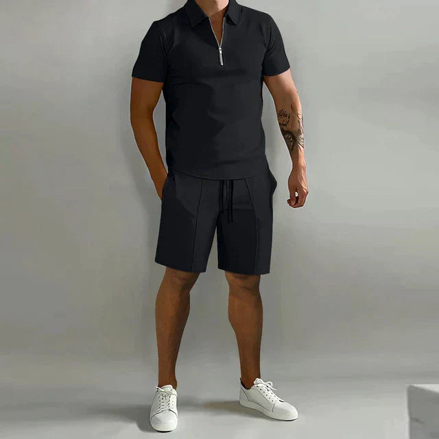 Set estivo casual con polo per uomini – Outfit da tempo libero in due pezzi con pantaloni corti