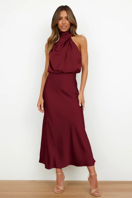 Zélène - Elegante abito da cocktail senza maniche con colletto alto e effetto lucido