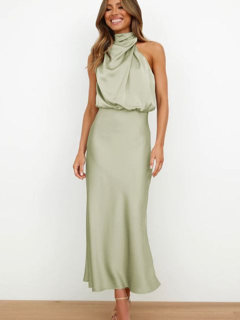 Zélène - Elegante abito da cocktail senza maniche con colletto alto e effetto lucido