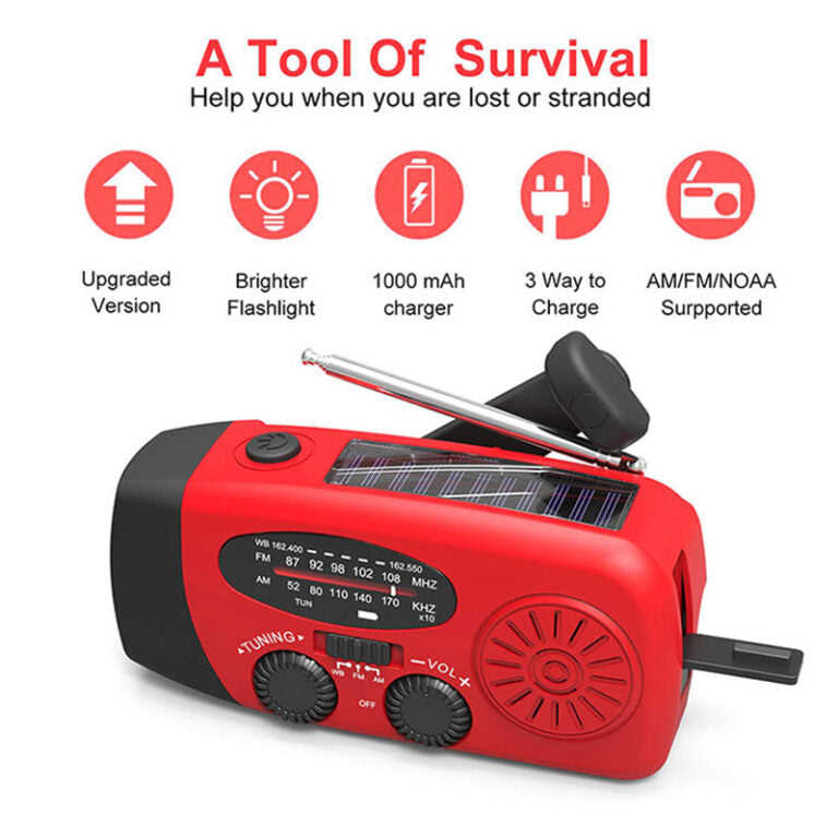 Vivacis - Radio di emergenza autosufficiente – Manovella, Solare, Torcia & Powerbank – Radio FM/AM, Indispensabile per Catastrofi e Emergenze