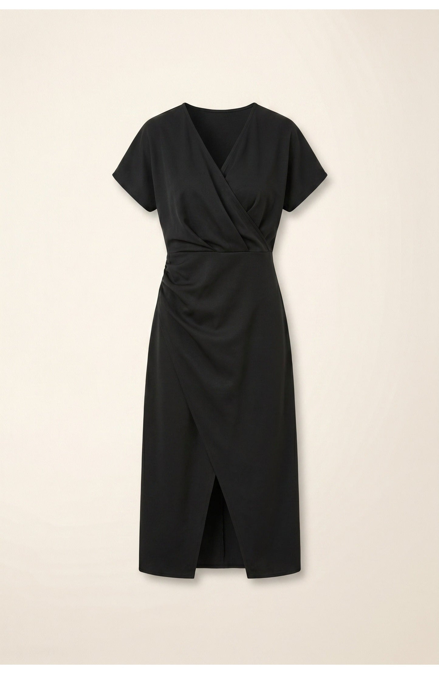 Abito avvolgente elegante con scollatura a V per donne – Abito midi aderente con arricciatura in vita e spacco