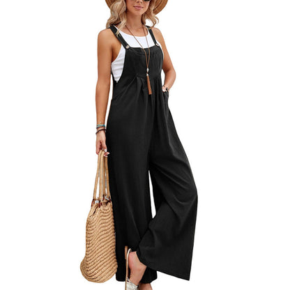 Inélia - Elegante Salopette Urbana Lunga per Donne con Spalline | Salopette Casual e Ampia con Tasche