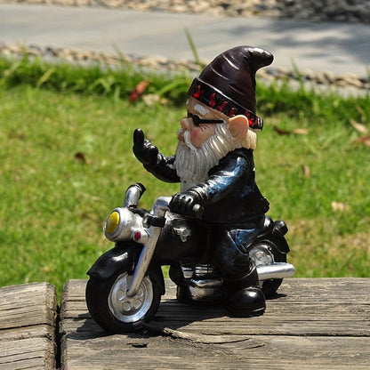 Figura di Giardino Gnomi Biker Divertente – Decorazione Moto Cool per Giardino e Terrazza
