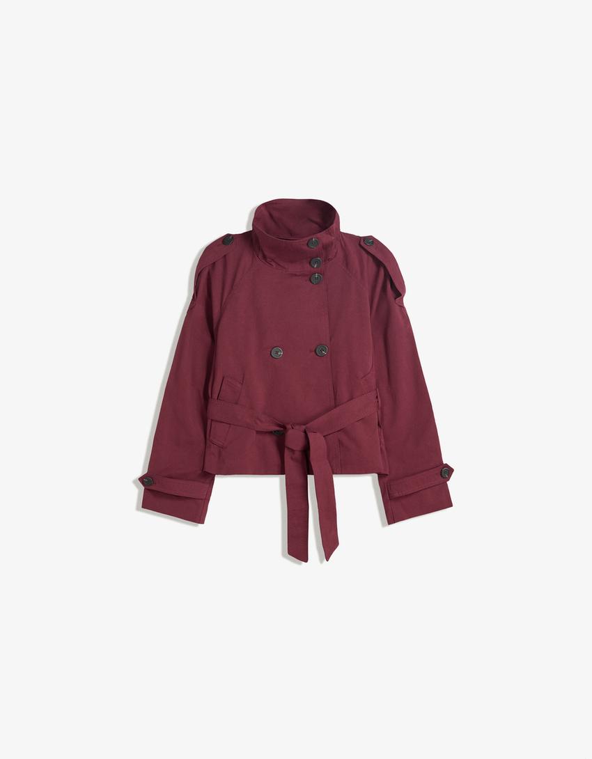 Elvire - Trench corto primaverile alla moda per donne, con bottoni e cintura in vita