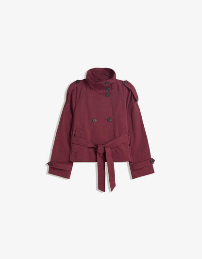 Elvire - Trench corto primaverile alla moda per donne, con bottoni e cintura in vita