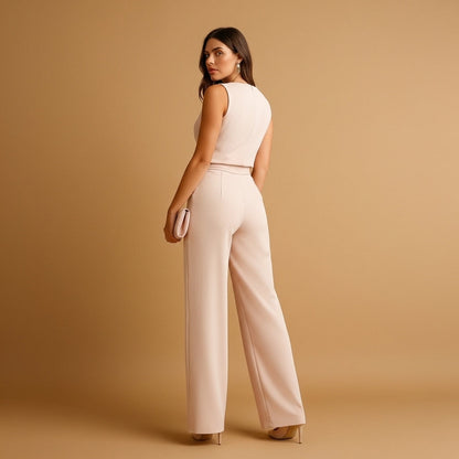 Flavie - Tuta da donna con effetto avvolgente, aderente, gambe ampie