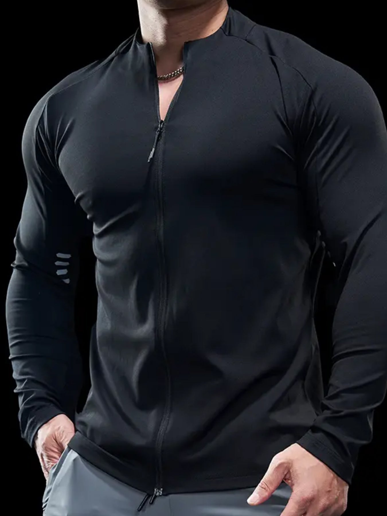 Maëlric - Giacca sportiva SmoothBlend con materiale ad asciugatura rapida per corsa e fitness con colletto a zip