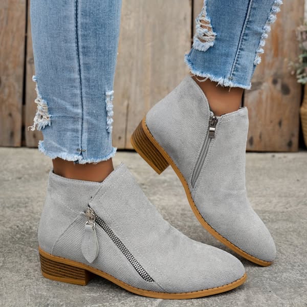 Zélyna - Eleganti Stivaletti Bassi in Camoscio per Donna, Primavera, con Cerniera e Tacco Basso, Monocromo