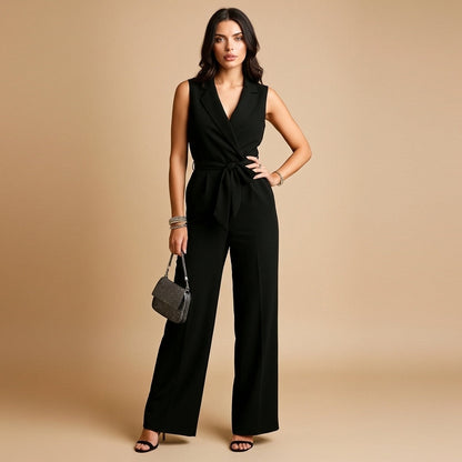 Flavie - Tuta da donna con effetto avvolgente, aderente, gambe ampie