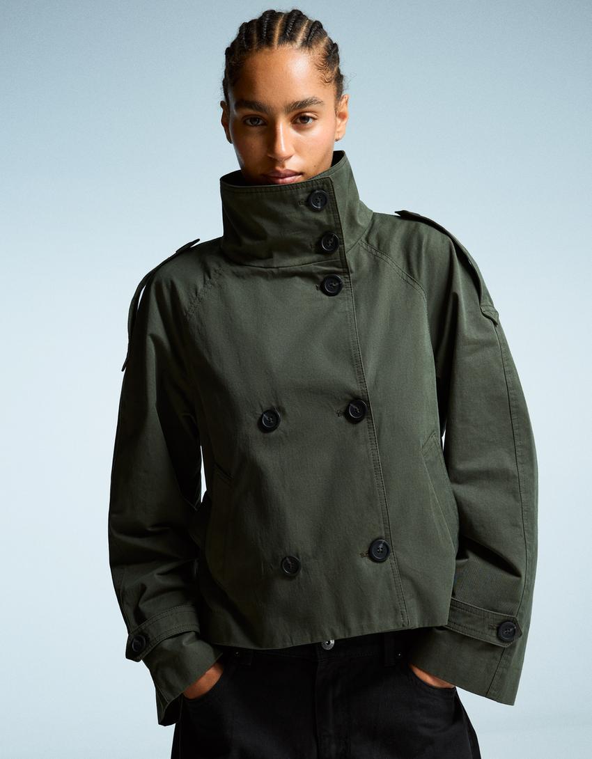 Elvire - Trench corto primaverile alla moda per donne, con bottoni e cintura in vita