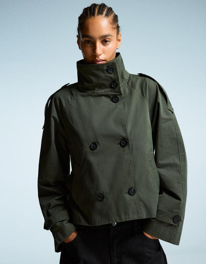Elvire - Trench corto primaverile alla moda per donne, con bottoni e cintura in vita