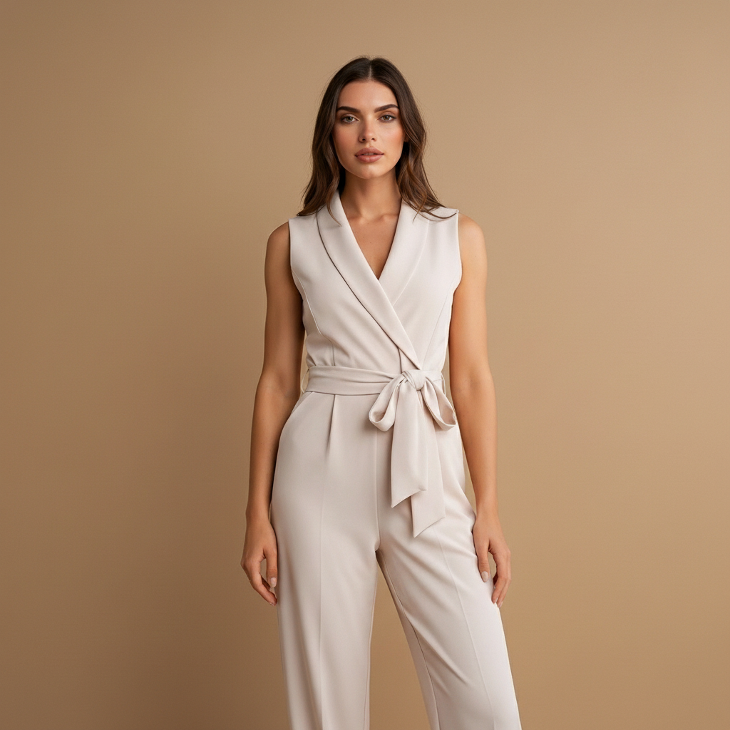 Flavie - Tuta da donna con effetto avvolgente, aderente, gambe ampie