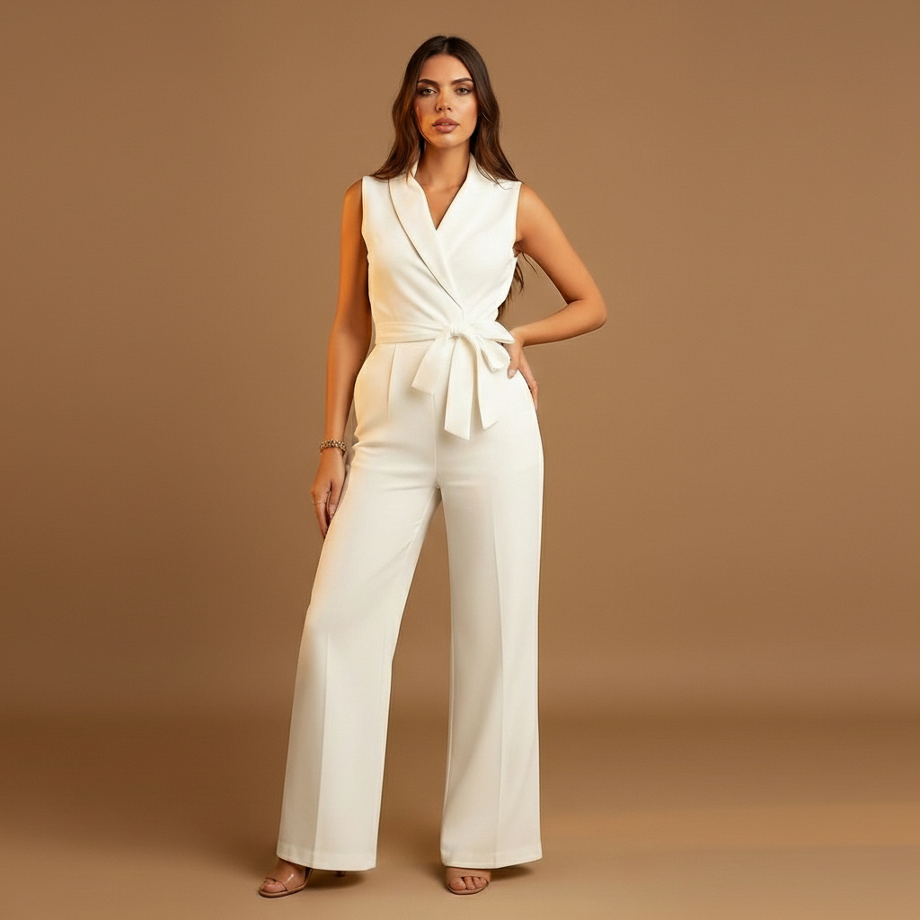 Flavie - Tuta da donna con effetto avvolgente, aderente, gambe ampie