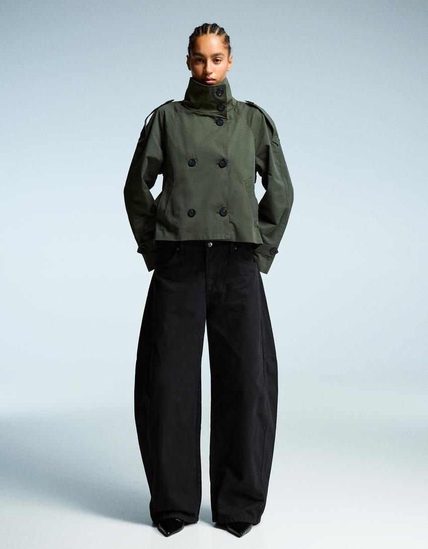 Elvire - Trench corto primaverile alla moda per donne, con bottoni e cintura in vita