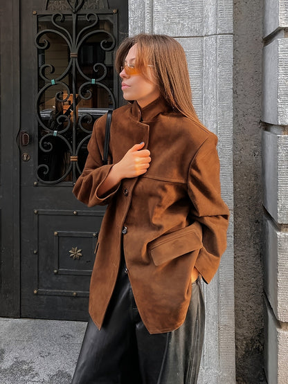 Maïwen - Giacca di Transizione Vintage in Suede per Donne con Bottoni