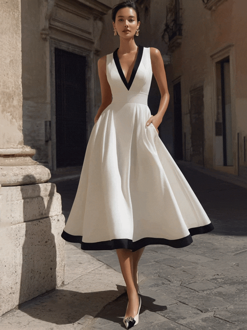 abito midi donna con scollo a V