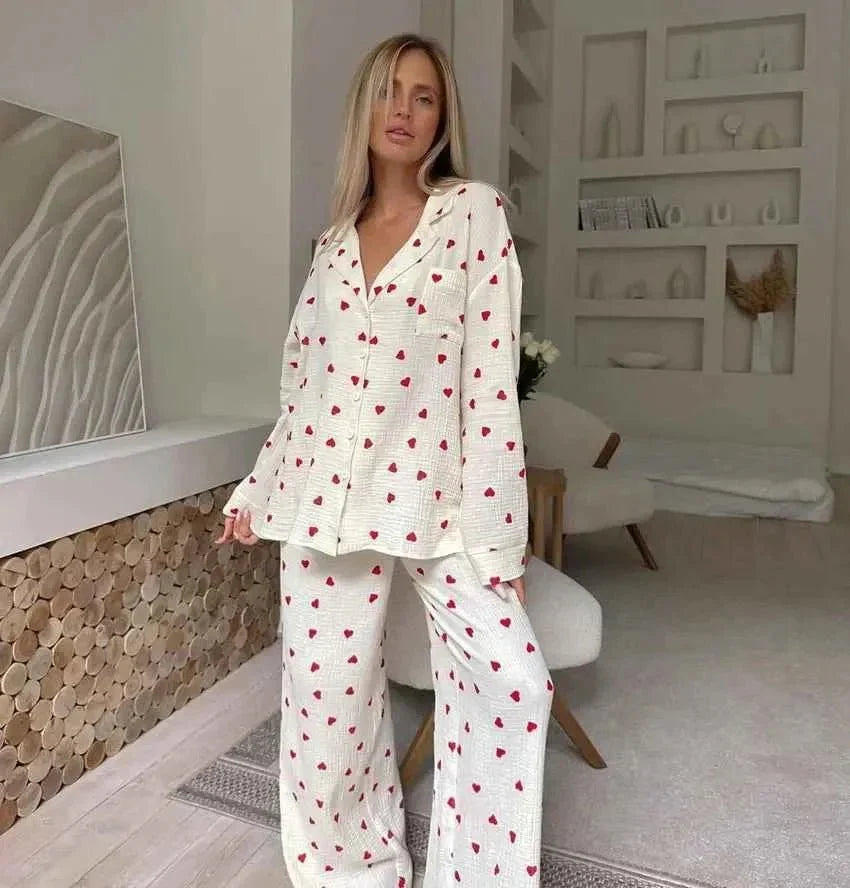 Set Pigiama Herzprint per Donne – Morbido Set di Loungewear con Gamba Larga