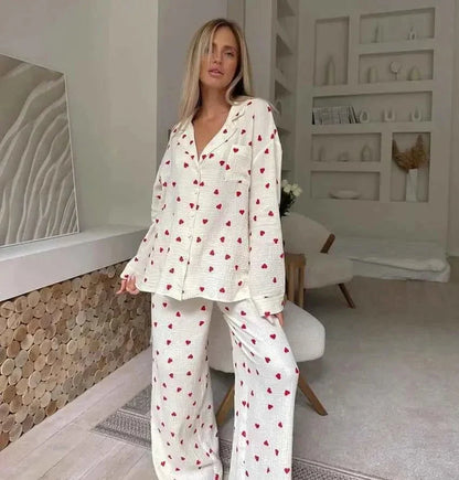 Set Pigiama Herzprint per Donne – Morbido Set di Loungewear con Gamba Larga