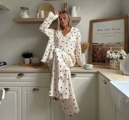 Set Pigiama Herzprint per Donne – Morbido Set di Loungewear con Gamba Larga
