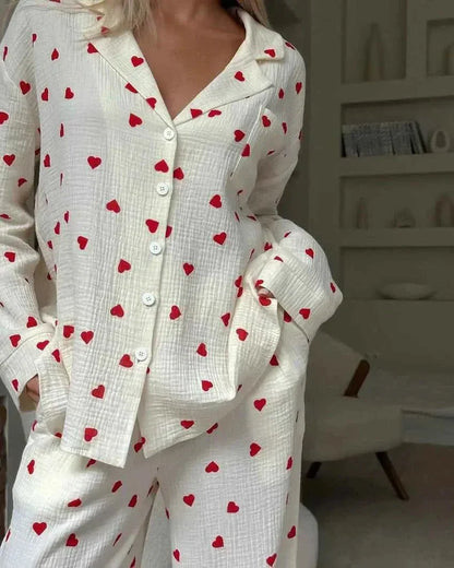 Set Pigiama Herzprint per Donne – Morbido Set di Loungewear con Gamba Larga