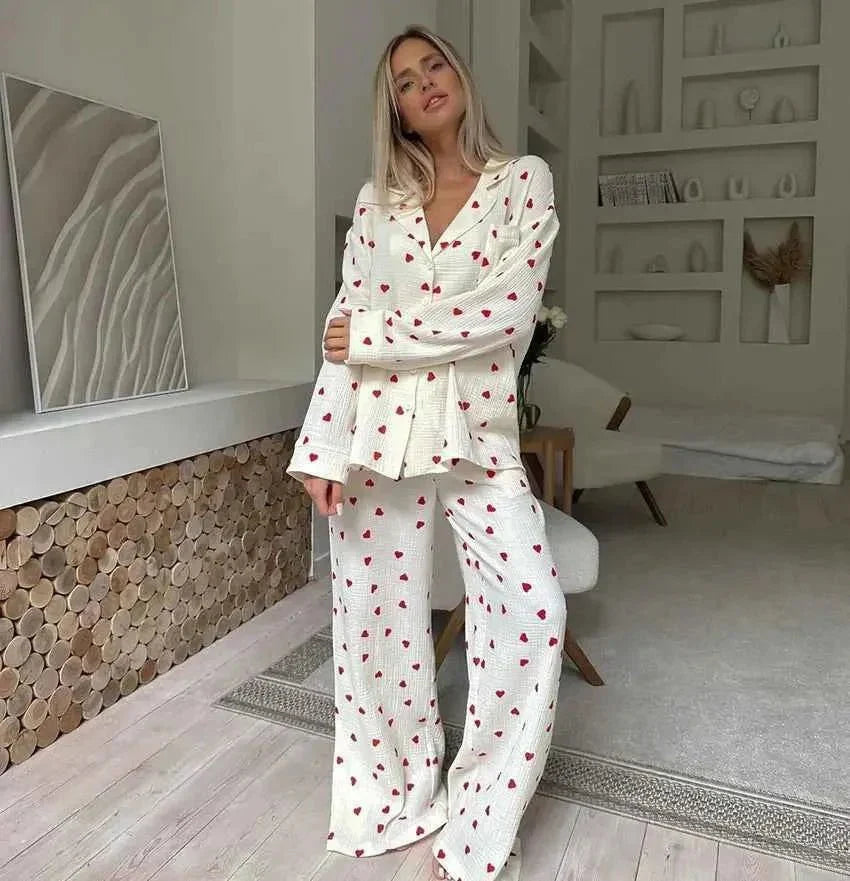 Set Pigiama Herzprint per Donne – Morbido Set di Loungewear con Gamba Larga