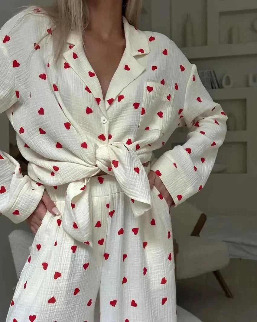 Set Pigiama Herzprint per Donne – Morbido Set di Loungewear con Gamba Larga