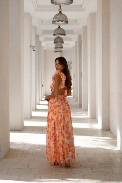 Elegante Maxikleid mit Floralprint & Volantärmeln – Luftiges Sommerkleid für Damen