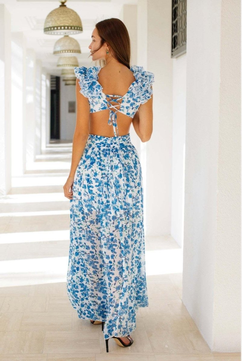Elegante Maxikleid mit Floralprint & Volantärmeln – Luftiges Sommerkleid für Damen
