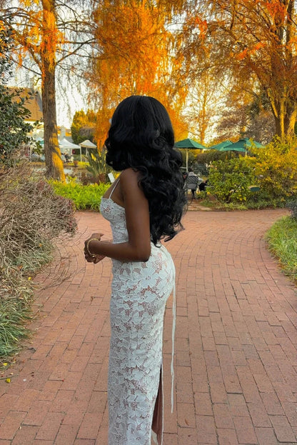 Abito Maxi Elegante in Pizzo per Donne – Adesivo & Senza Schiena con Lacci