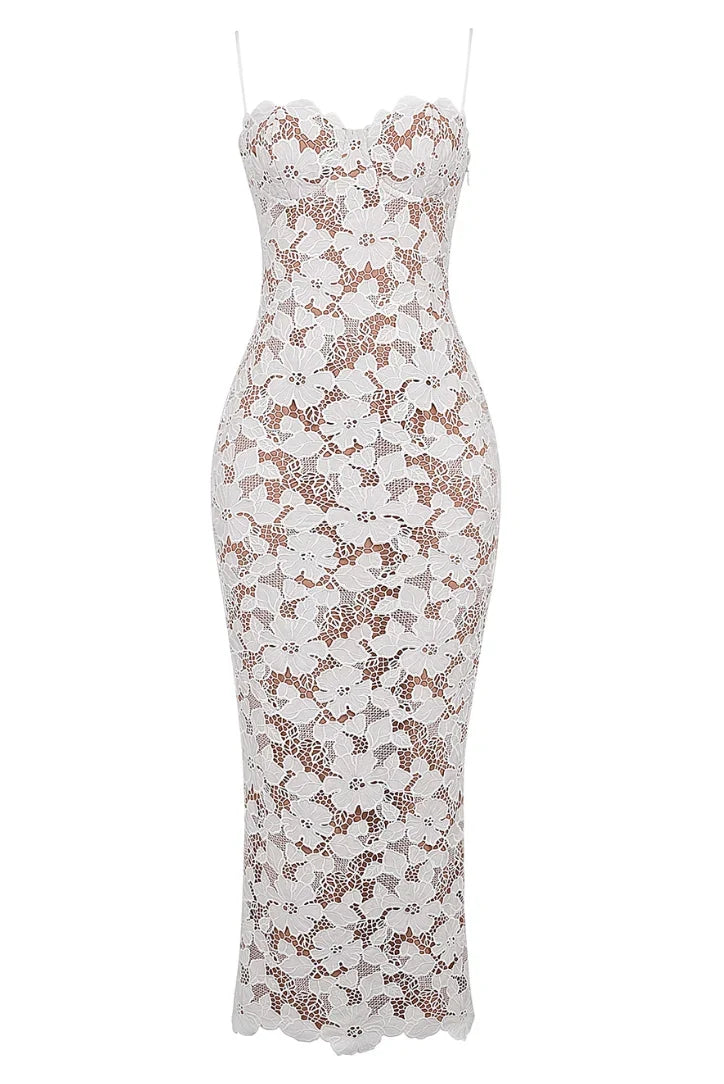 Abito Maxi Elegante in Pizzo per Donne – Adesivo & Senza Schiena con Lacci