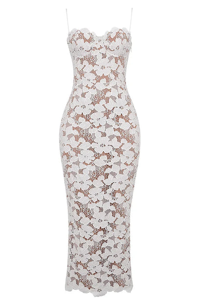 Abito Maxi Elegante in Pizzo per Donne – Adesivo & Senza Schiena con Lacci