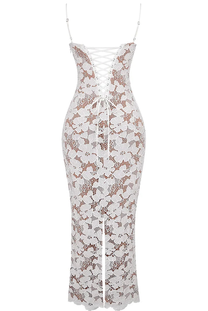 Abito Maxi Elegante in Pizzo per Donne – Adesivo & Senza Schiena con Lacci