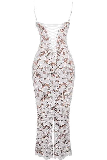 Abito Maxi Elegante in Pizzo per Donne – Adesivo & Senza Schiena con Lacci