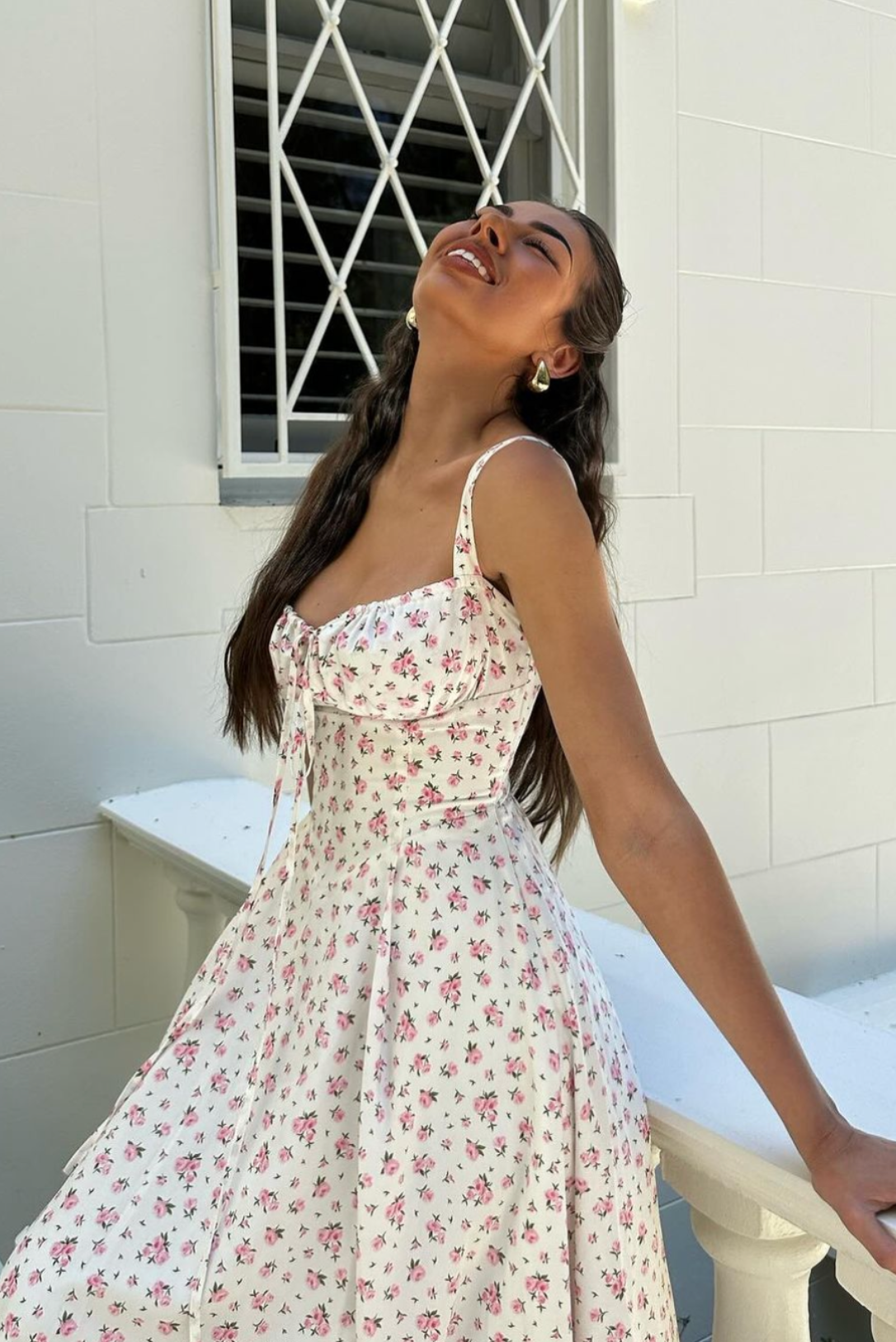 Abito Midi Estivo Romantico per Donne – Stampa Floreale & Vestibilità Scolpita con Lacci