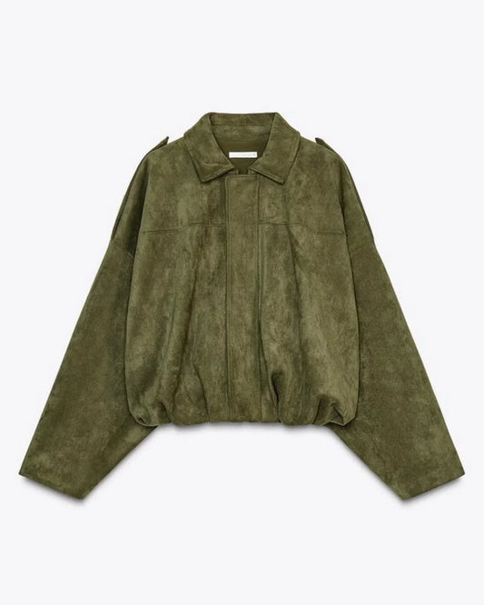 Esméline - Elegante Giacca Primaverile Oversize in Ecopelle e Pelle Sintetica con Collo e Zip per Donne