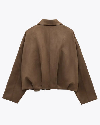 Esméline - Elegante Giacca Primaverile Oversize in Ecopelle e Pelle Sintetica con Collo e Zip per Donne