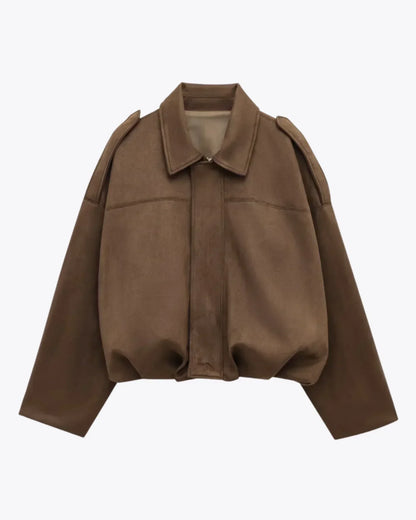Esméline - Elegante Giacca Primaverile Oversize in Ecopelle e Pelle Sintetica con Collo e Zip per Donne
