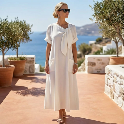 Elegante maxi abito da donna con fiocco – Abito estivo leggero per vacanze e occasioni eleganti