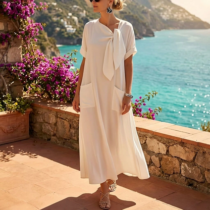 Elegante maxi abito da donna con fiocco – Abito estivo leggero per vacanze e occasioni eleganti
