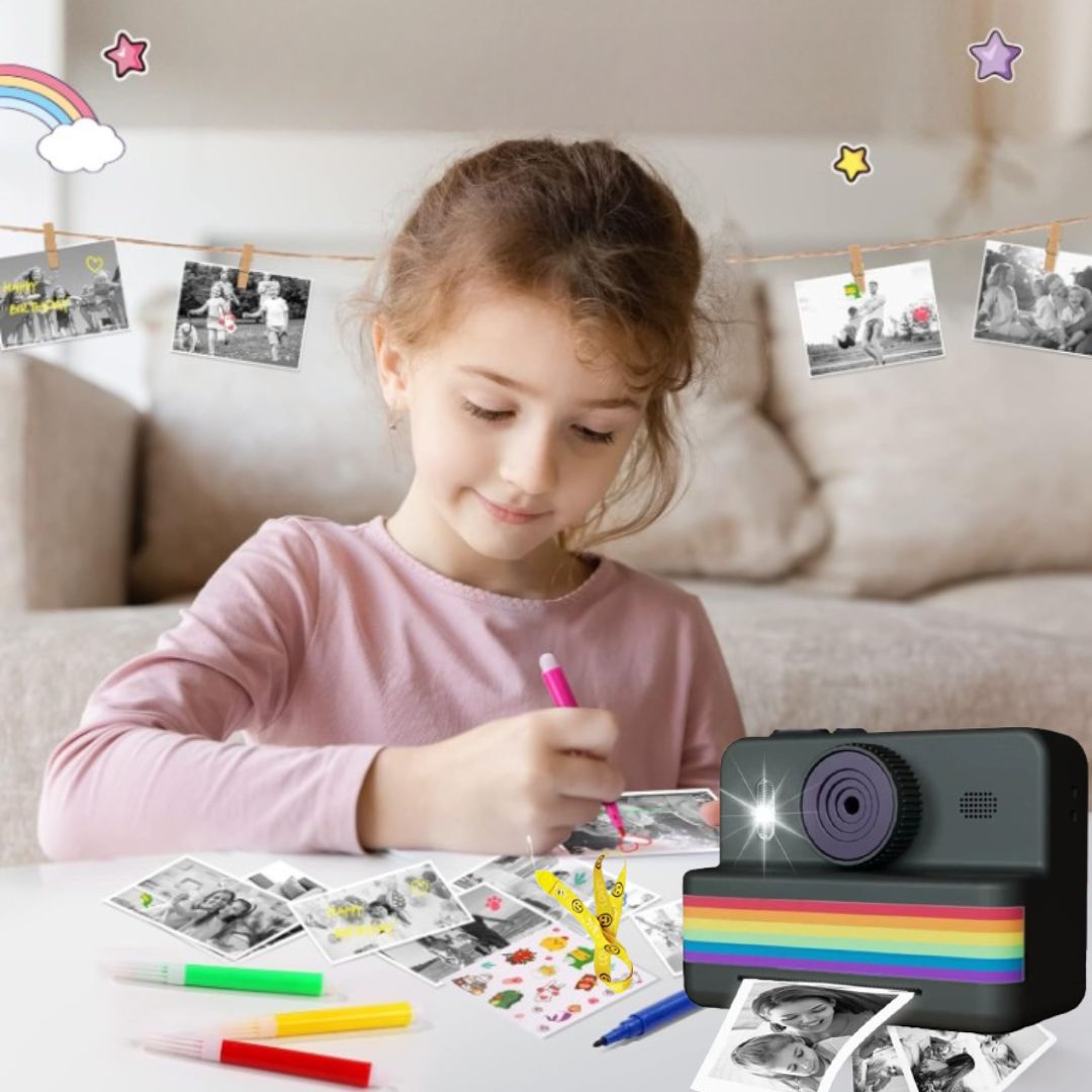 Photivie - Macchina fotografica istantanea per bambini + 3 rotoli di foto